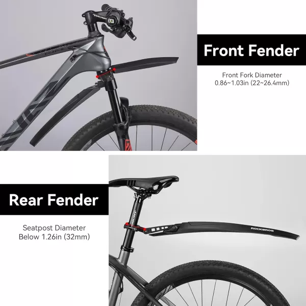 imageROCKBROS Bike Fender Set Adjustable Front Rear Bicycle Fenders MTB Mud Guards Cycling Splash Guard for Mountain Road City Bike Riding