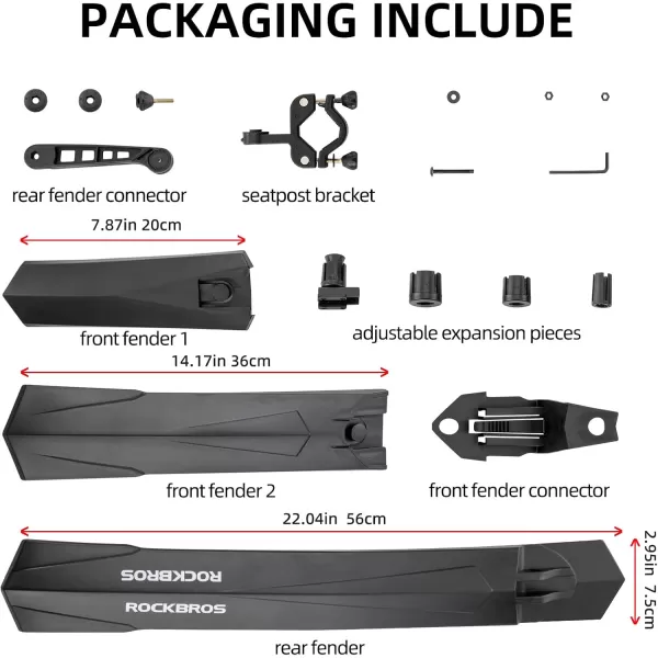 imageROCKBROS Bike Fender Set Adjustable Front Rear Bicycle Fenders MTB Mud Guards Cycling Splash Guard for Mountain Road City Bike Riding