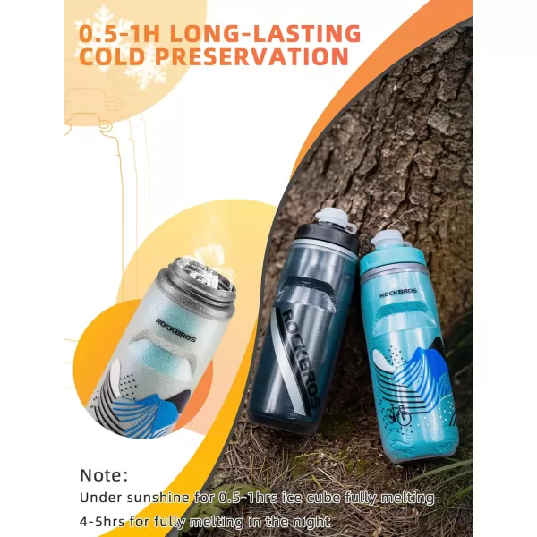 imageROCKBROS Bike Water Bottle 21oz Bicycle Water Bottle for 5hrs Insulation Sports Squeeze Water Bottle with Leakproof DesignBlack