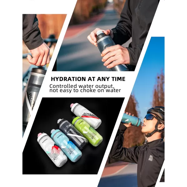 imageROCKBROS Bike Water Bottle 21oz Bicycle Water Bottle for 5hrs Insulation Sports Squeeze Water Bottle with Leakproof DesignBlack