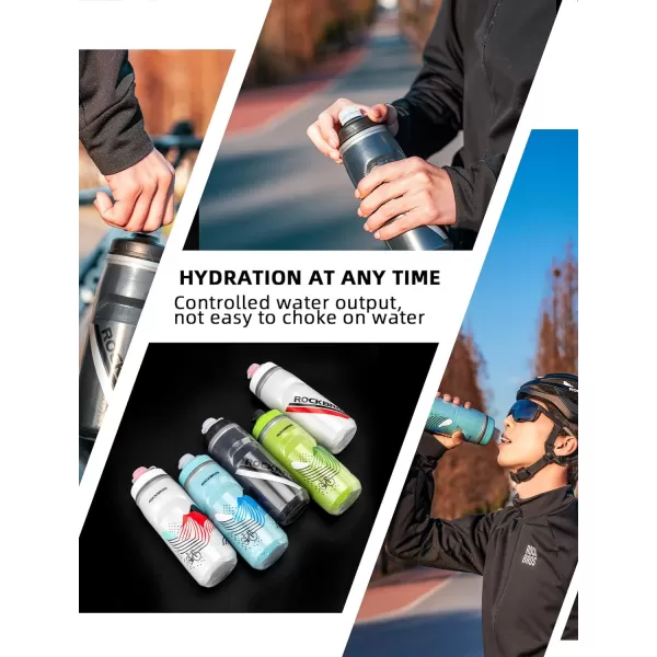 imageROCKBROS Bike Water Bottle 21oz Bicycle Water Bottle for 5hrs Insulation Sports Squeeze Water Bottle with Leakproof DesignGreen2 Pack