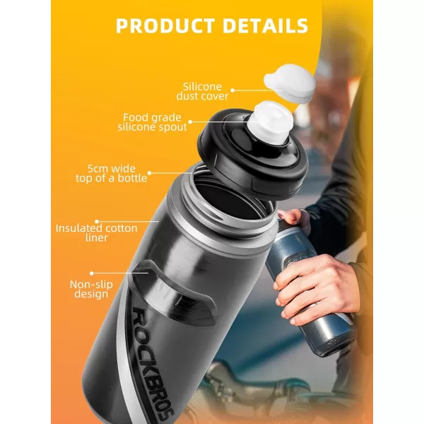 imageROCKBROS Bike Water Bottle 21oz Bicycle Water Bottle for 5hrs Insulation Sports Squeeze Water Bottle with Leakproof DesignWhitered