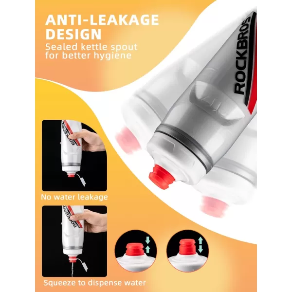 imageROCKBROS Bike Water Bottle 21oz Bicycle Water Bottle for 5hrs Insulation Sports Squeeze Water Bottle with Leakproof DesignWhitered2 Pack