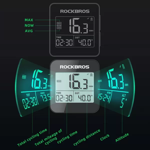 imageROCKBROS GPS Bike Computer with Mount Accurate Bike Speedometer with Automatic Backlight Bicycle Odometer IPX6 Waterproof and 600mAH Battery Large Display Screen
