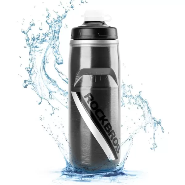 imageROCKBROS Bike Water Bottle 21oz Bicycle Water Bottle for 5hrs Insulation Sports Squeeze Water Bottle with Leakproof DesignBlack