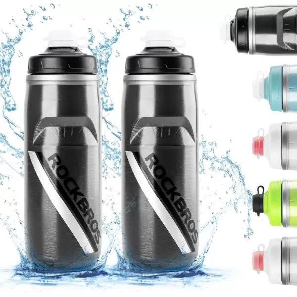imageROCKBROS Bike Water Bottle 21oz Bicycle Water Bottle for 5hrs Insulation Sports Squeeze Water Bottle with Leakproof DesignBlack2 Pack