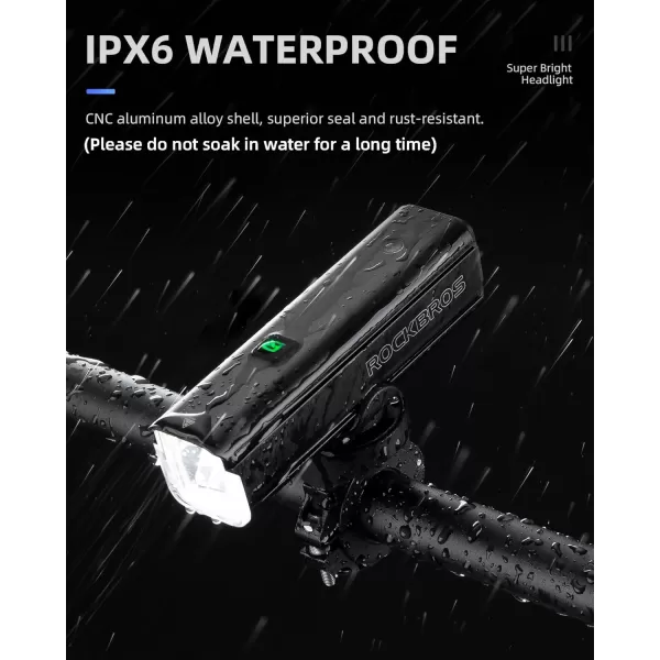 imageROCKBROS 1500 Lumens Bike Light for Night Riding 5000mAh USBC Rechargeable Bike Headlight Aluminium Alloy IPX6 Waterproof Bike Front Light 5 Modes ampamp Auto Mode AntiDazzling LED Bike Light1500LMRemote Control