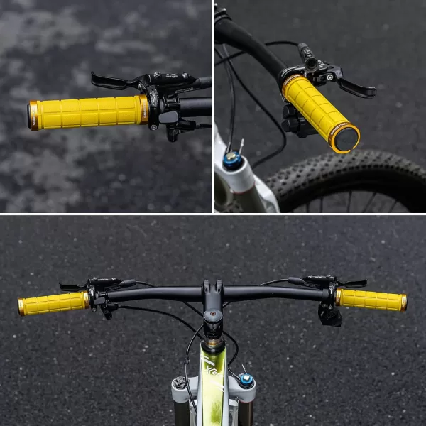 imageROCKBROS 4Pcs2 Pairs Bike Handlebar Grips Double Lock On Bike Grips Comfortable AntiSlip Bicycle Handlebar Grips for Mountain Bike BMX Bike Scooter Beach Cruiser Folding BikeYellow
