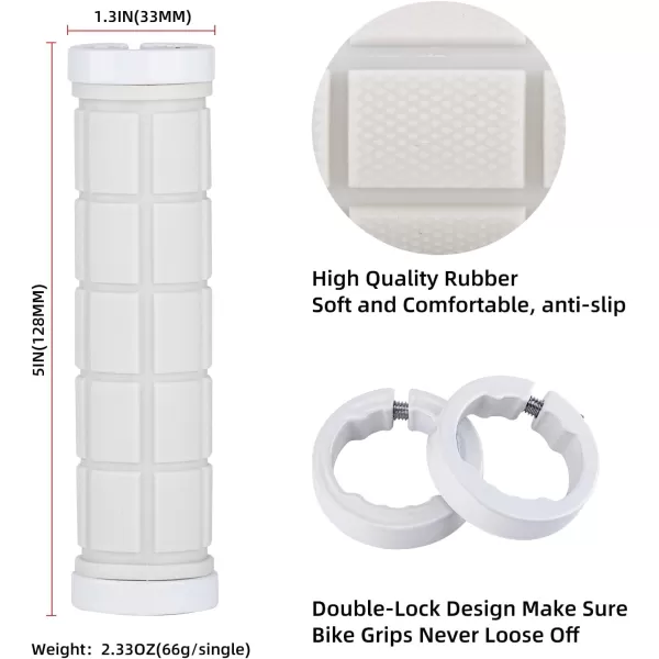 imageROCKBROS 4Pcs2 Pairs Bike Handlebar Grips Double Lock On Bike Grips Comfortable AntiSlip Bicycle Handlebar Grips for Mountain Bike BMX Bike Scooter Beach Cruiser Folding Bikewhite