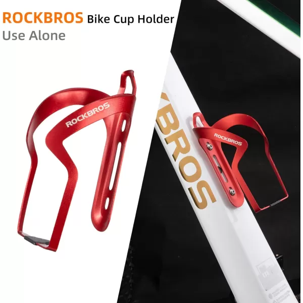 imageROCKBROS Bike Cup Holder 2in1 Bicycle Bottle Bracket Aluminum Alloy Water Bottle Cages Universal Rotation Cup Drink Holders for Bike Handlebars Motorcycle MTB Boat Walker Wheelchair StrollerRed