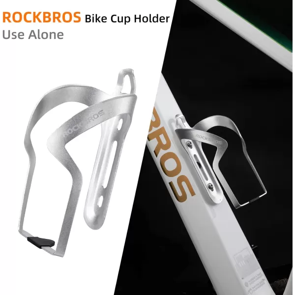 imageROCKBROS Bike Cup Holder 2in1 Bicycle Bottle Bracket Aluminum Alloy Water Bottle Cages Universal Rotation Cup Drink Holders for Bike Handlebars Motorcycle MTB Boat Walker Wheelchair StrollerSilver