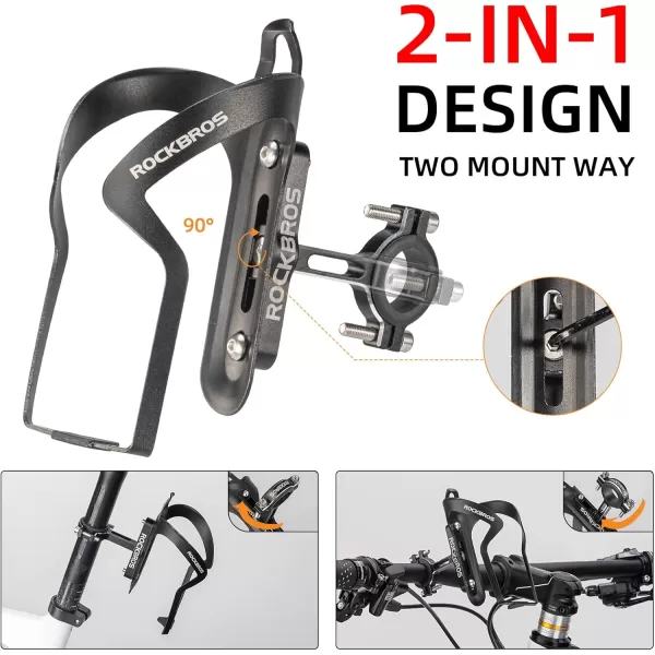 imageROCKBROS Bike Cup Holder 2in1 Bicycle Bottle Bracket Aluminum Alloy Water Bottle Cages Universal Rotation Cup Drink Holders for Bike Handlebars Motorcycle MTB Boat Walker Wheelchair StrollerBlack