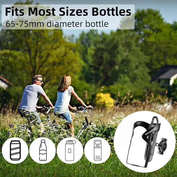 imageROCKBROS Bike Cup Holder 2in1 Bicycle Bottle Bracket Aluminum Alloy Water Bottle Cages Universal Rotation Cup Drink Holders for Bike Handlebars Motorcycle MTB Boat Walker Wheelchair StrollerBlack