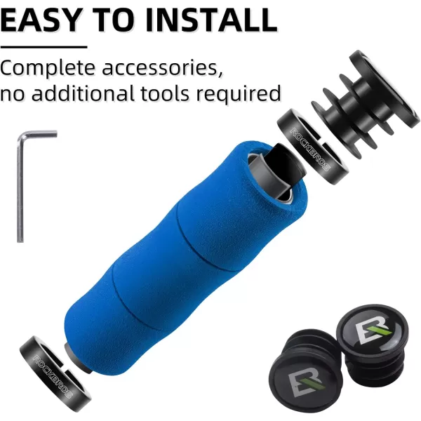 imageROCKBROS Bike Grips Shock Absorption Foam Bike Handle Grips Soft Comfortable NonSlip Double Locked on Mountain Bike Grips for BMX MTB Mountain Beach Cruiser Scooter Ebikeblue