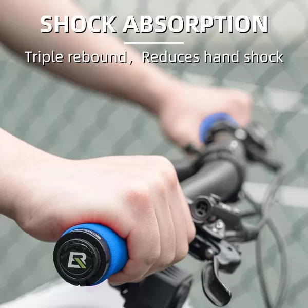 imageROCKBROS Bike Grips Shock Absorption Foam Bike Handle Grips Soft Comfortable NonSlip Double Locked on Mountain Bike Grips for BMX MTB Mountain Beach Cruiser Scooter Ebikeblue