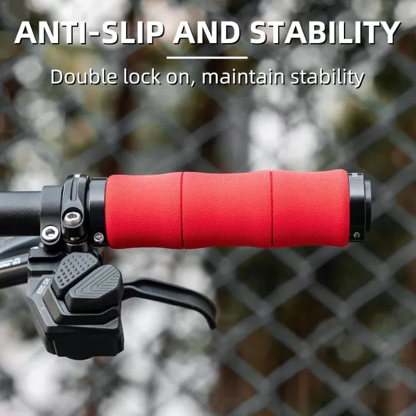 imageROCKBROS Bike Grips Shock Absorption Foam Bike Handle Grips Soft Comfortable NonSlip Double Locked on Mountain Bike Grips for BMX MTB Mountain Beach Cruiser Scooter Ebikered