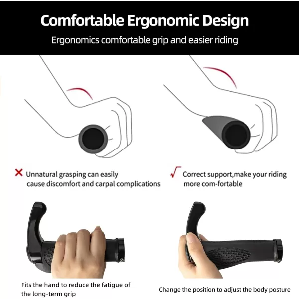 imageROCKBROS Bike Grips Single Lockon Bicycle Handle Bar Ergonomics NonSlip Mountain Bike Handlebar Comfortable ampamp Shock Absorption Rubber Grips for BMX MTB Beach Cruiser ScooterBlack 1