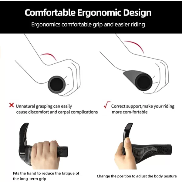 imageROCKBROS Bike Grips Single Lockon Bicycle Handle Bar Ergonomics NonSlip Mountain Bike Handlebar Comfortable ampamp Shock Absorption Rubber Grips for BMX MTB Beach Cruiser ScooterBlack 2