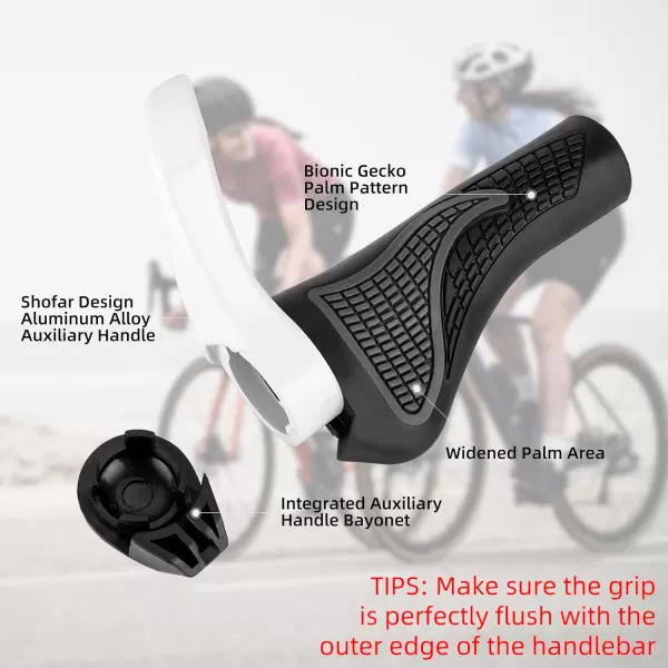imageROCKBROS Bike Grips Single Lockon Bicycle Handle Bar Ergonomics NonSlip Mountain Bike Handlebar Comfortable ampamp Shock Absorption Rubber Grips for BMX MTB Beach Cruiser ScooterWhite 2
