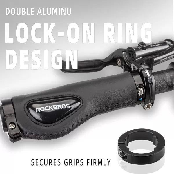 imageROCKBROS Bike Handle Grips Ergonomics Design Soft Gel Dual Lock on Bicycle Handlebar Grips for Mountain MTB MBX Bike Electric Scooterblack