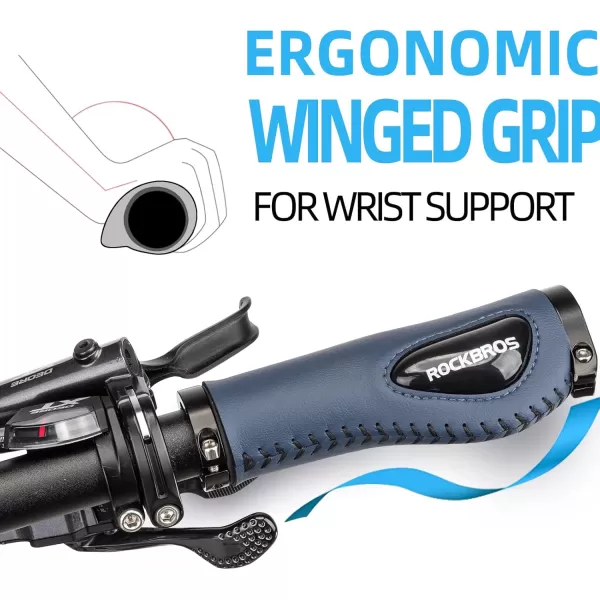 imageROCKBROS Bike Handle Grips Ergonomics Design Soft Gel Dual Lock on Bicycle Handlebar Grips for Mountain MTB MBX Bike Electric Scooterblue