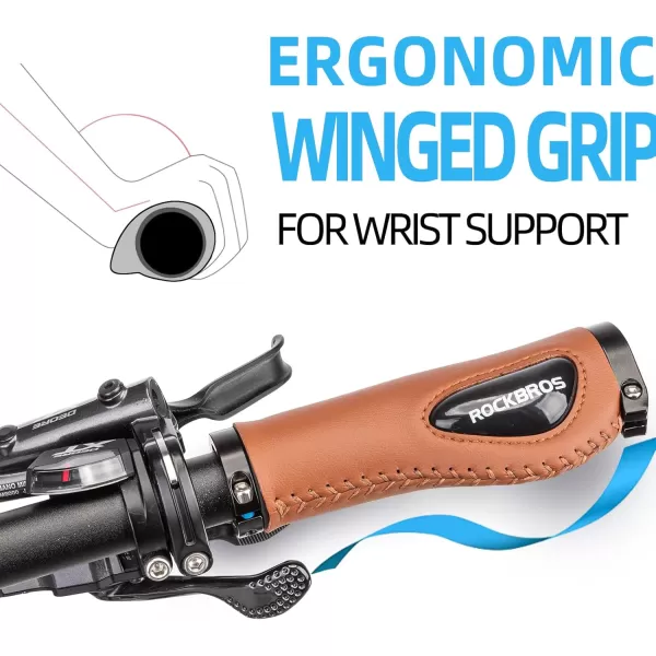 imageROCKBROS Bike Handle Grips Ergonomics Design Soft Gel Dual Lock on Bicycle Handlebar Grips for Mountain MTB MBX Bike Electric Scooterbrown