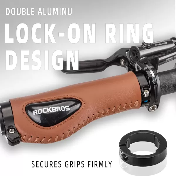 imageROCKBROS Bike Handle Grips Ergonomics Design Soft Gel Dual Lock on Bicycle Handlebar Grips for Mountain MTB MBX Bike Electric Scooterbrown