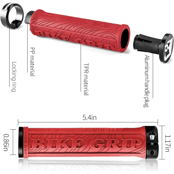 imageROCKBROS Bike Handlebar Grips Double Lockon MTB Bicycle Handle Bar Grips Ergonomic NonSlip Rubber Hand Grip for Scooter Mountain BMX Beach Cruiser Folding BikeRed
