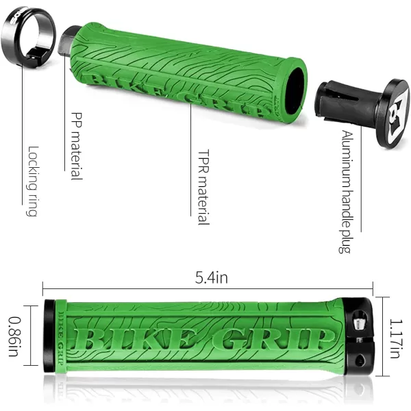 imageROCKBROS Bike Handlebar Grips Double Lockon MTB Bicycle Handle Bar Grips Ergonomic NonSlip Rubber Hand Grip for Scooter Mountain BMX Beach Cruiser Folding BikeGreen