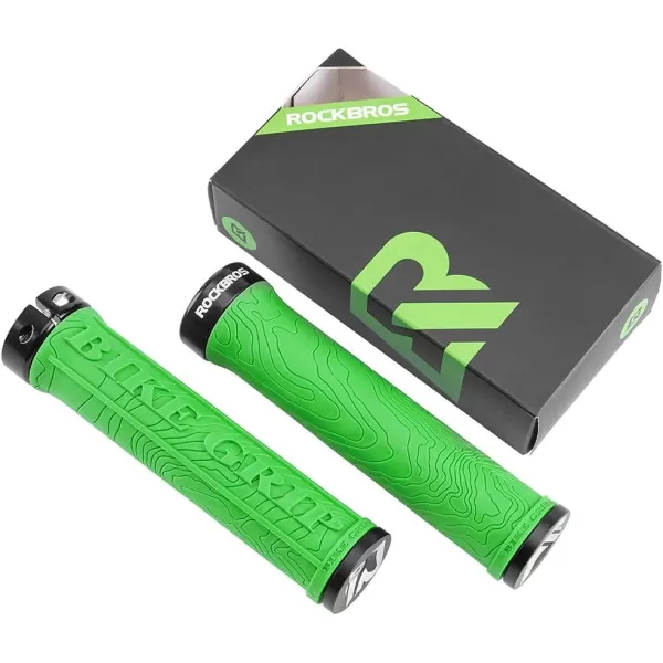 imageROCKBROS Bike Handlebar Grips Double Lockon MTB Bicycle Handle Bar Grips Ergonomic NonSlip Rubber Hand Grip for Scooter Mountain BMX Beach Cruiser Folding BikeGreen
