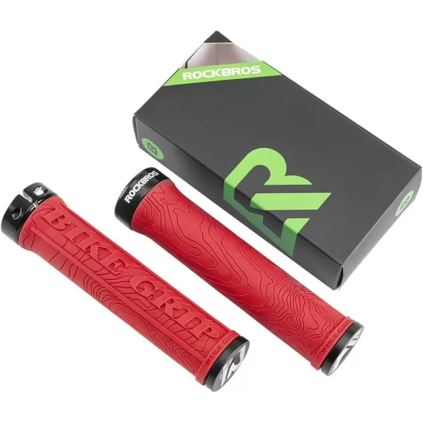 imageROCKBROS Bike Handlebar Grips Double Lockon MTB Bicycle Handle Bar Grips Ergonomic NonSlip Rubber Hand Grip for Scooter Mountain BMX Beach Cruiser Folding BikeRed