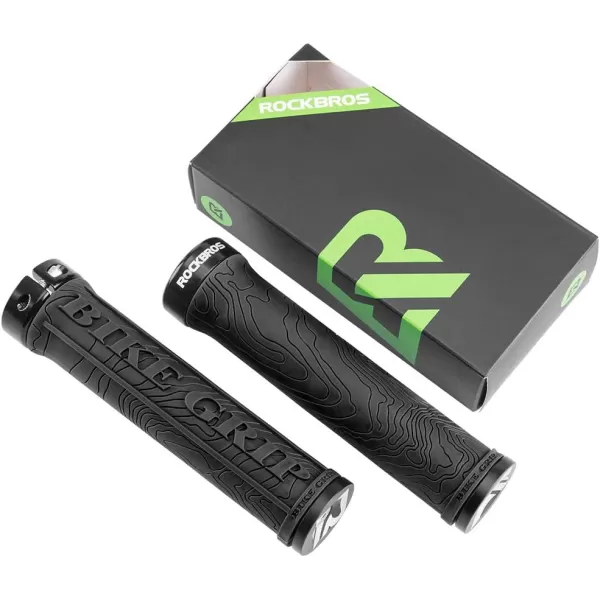 imageROCKBROS Bike Handlebar Grips Double Lockon MTB Bicycle Handle Bar Grips Ergonomic NonSlip Rubber Hand Grip for Scooter Mountain BMX Beach Cruiser Folding BikeBlack