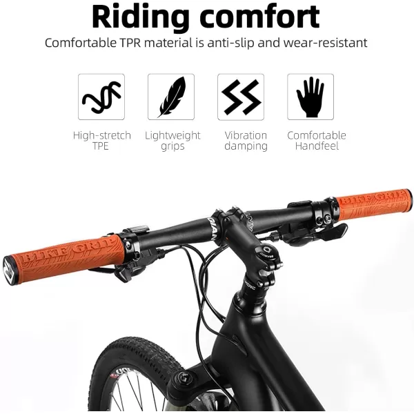imageROCKBROS Bike Handlebar Grips Double Lockon MTB Bicycle Handle Bar Grips Ergonomic NonSlip Rubber Hand Grip for Scooter Mountain BMX Beach Cruiser Folding BikeOrange