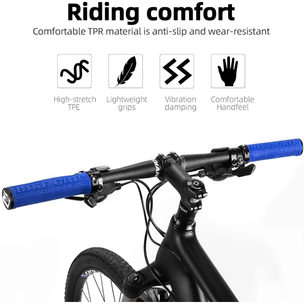imageROCKBROS Bike Handlebar Grips Double Lockon MTB Bicycle Handle Bar Grips Ergonomic NonSlip Rubber Hand Grip for Scooter Mountain BMX Beach Cruiser Folding BikeBlue