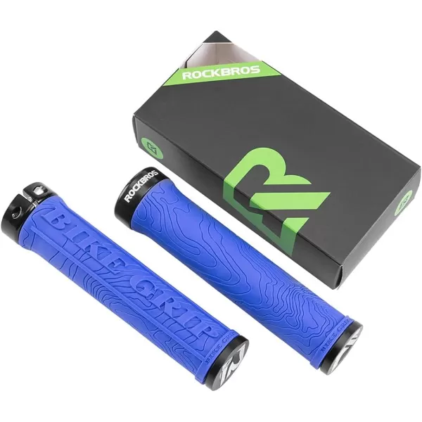 imageROCKBROS Bike Handlebar Grips Double Lockon MTB Bicycle Handle Bar Grips Ergonomic NonSlip Rubber Hand Grip for Scooter Mountain BMX Beach Cruiser Folding BikeBlue