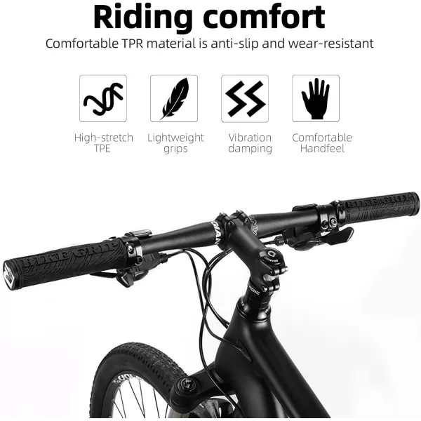 imageROCKBROS Bike Handlebar Grips Double Lockon MTB Bicycle Handle Bar Grips Ergonomic NonSlip Rubber Hand Grip for Scooter Mountain BMX Beach Cruiser Folding BikeBlack