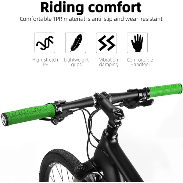 imageROCKBROS Bike Handlebar Grips Double Lockon MTB Bicycle Handle Bar Grips Ergonomic NonSlip Rubber Hand Grip for Scooter Mountain BMX Beach Cruiser Folding BikeGreen