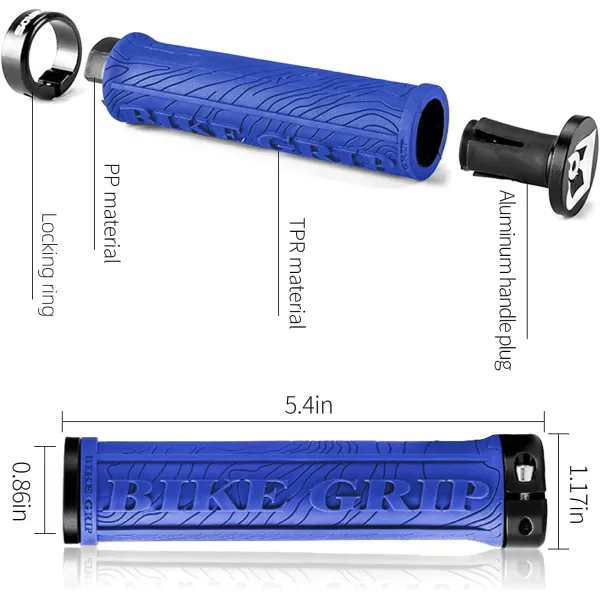 imageROCKBROS Bike Handlebar Grips Double Lockon MTB Bicycle Handle Bar Grips Ergonomic NonSlip Rubber Hand Grip for Scooter Mountain BMX Beach Cruiser Folding BikeBlue