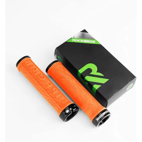 imageROCKBROS Bike Handlebar Grips Double Lockon MTB Bicycle Handle Bar Grips Ergonomic NonSlip Rubber Hand Grip for Scooter Mountain BMX Beach Cruiser Folding BikeOrange