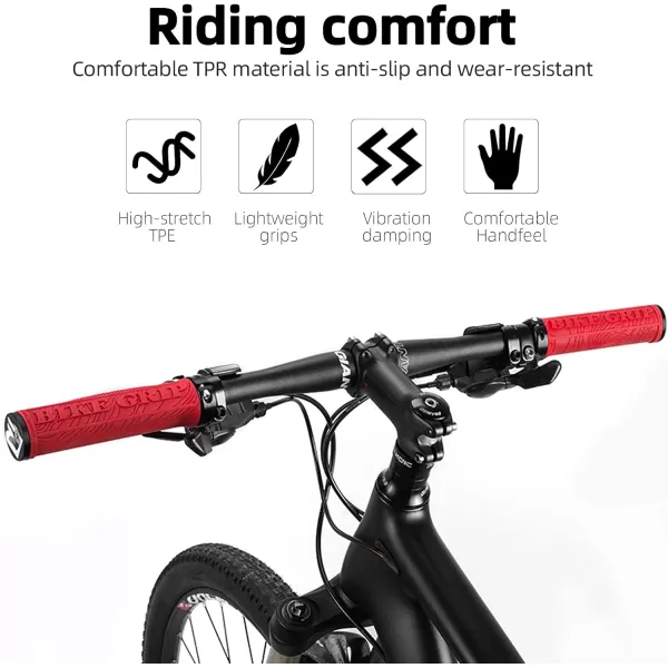 imageROCKBROS Bike Handlebar Grips Double Lockon MTB Bicycle Handle Bar Grips Ergonomic NonSlip Rubber Hand Grip for Scooter Mountain BMX Beach Cruiser Folding BikeRed