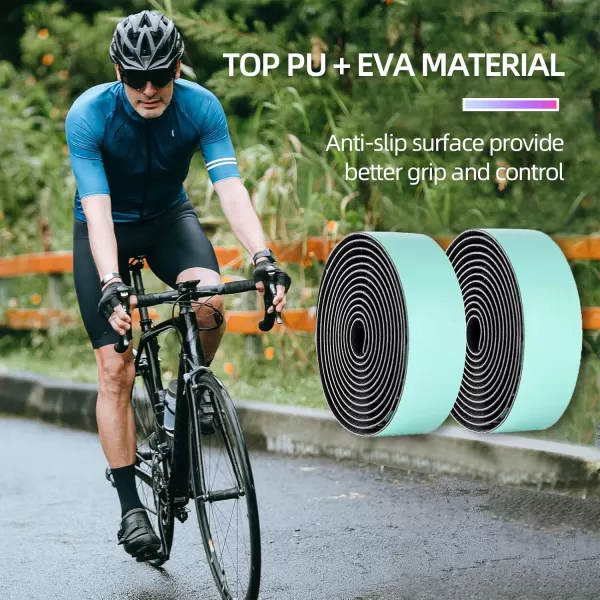 imageROCKBROS Bike Handlebar Tape  Road Bicycle Bar Tapes 2 Roll PU Leather Surface EVA Foam Cycling Handle Bar Wraps with End PlugsGreen