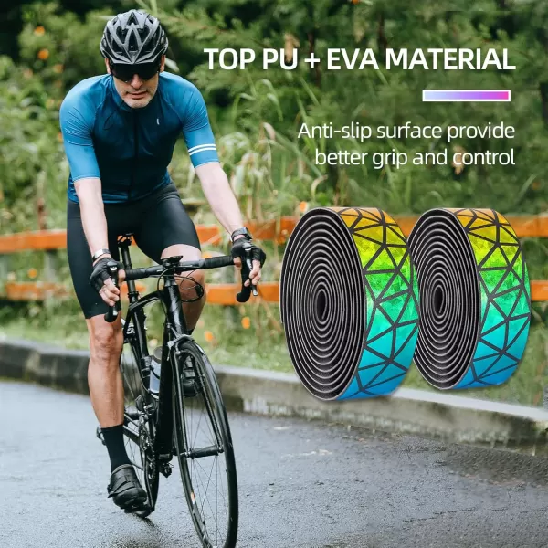 imageROCKBROS Bike Handlebar Tape  Road Bicycle Bar Tapes 2 Roll PU Leather Surface EVA Foam Cycling Handle Bar Wraps with End PlugsSequins Colorful