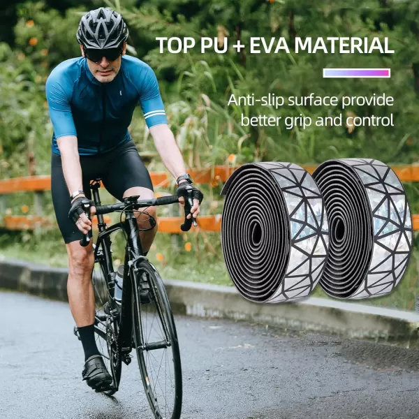 imageROCKBROS Bike Handlebar Tape  Road Bicycle Bar Tapes 2 Roll PU Leather Surface EVA Foam Cycling Handle Bar Wraps with End PlugsSequins Silver