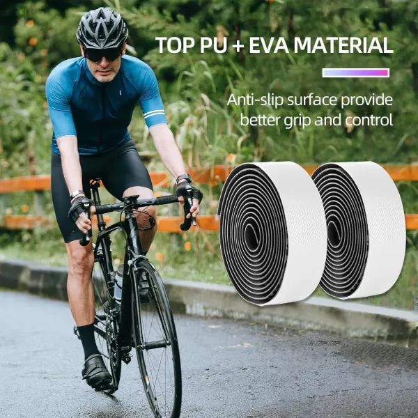 imageROCKBROS Bike Handlebar Tape  Road Bicycle Bar Tapes 2 Roll PU Leather Surface EVA Foam Cycling Handle Bar Wraps with End PlugsWhite