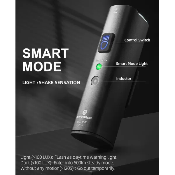 imageROCKBROS Bike Light Super Bright 1000 Lumen 5 Mode LED Bike Light USB Rechargeable Bike Headlight Aluminium Alloy IPX6 Waterproof Front Bike Light with PowerampampSmart Mode Display for Night Riding