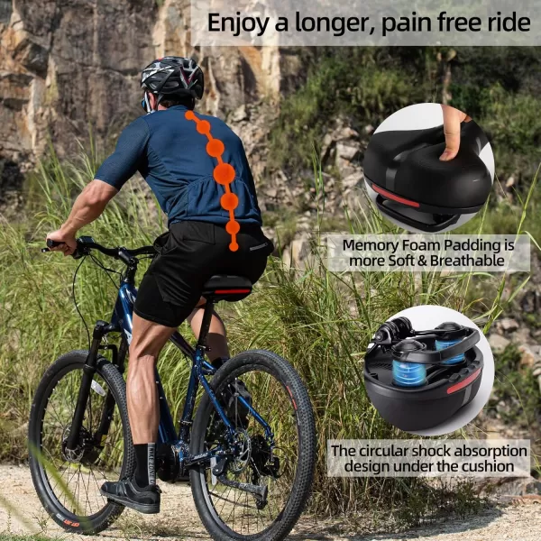 imageROCKBROS Bike Seat Comfort Bike Saddle Mountain Bicycle Accessories for Men Women Soft Wide Bike Seat Cushion Dual Shock Absorbing with Reflective StripBlack