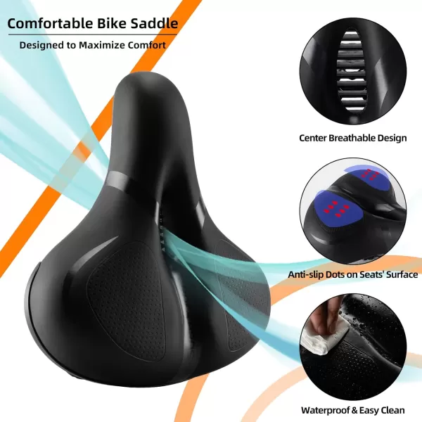 imageROCKBROS Bike Seat Comfort Bike Saddle Mountain Bicycle Accessories for Men Women Soft Wide Bike Seat Cushion Dual Shock Absorbing with Reflective StripBlack