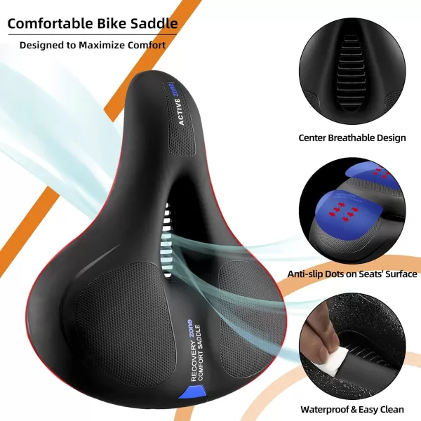 imageROCKBROS Bike Seat Comfort Bike Saddle Mountain Bicycle Accessories for Men Women Soft Wide Bike Seat Cushion Dual Shock Absorbing with Reflective StripBlue