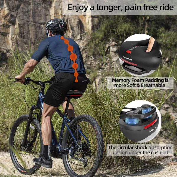 imageROCKBROS Bike Seat Comfort Bike Saddle Mountain Bicycle Accessories for Men Women Soft Wide Bike Seat Cushion Dual Shock Absorbing with Reflective StripRed
