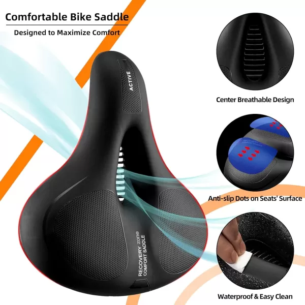 imageROCKBROS Bike Seat Comfort Bike Saddle Mountain Bicycle Accessories for Men Women Soft Wide Bike Seat Cushion Dual Shock Absorbing with Reflective StripBlack 2